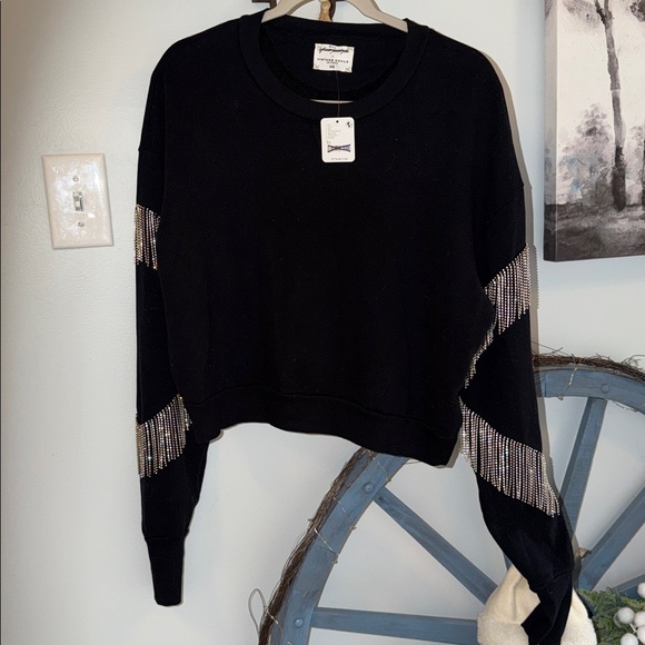 ⭐️NWT Free People x Vintage Souls Crystal Fringe Sweatshirt⭐️ - Picture 3 of 6